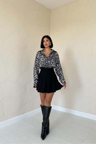 Vaveyy Leopard Patterned Satin Shirt