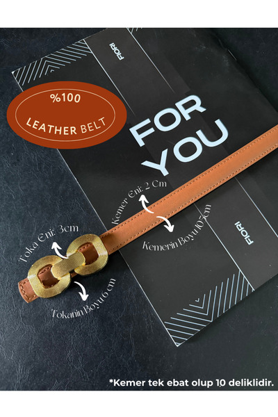 Fiori Genuine Curved Leather Double Buckle Women's Trouser Belt, Coat Belt, Shirt Belt, Dress Belt