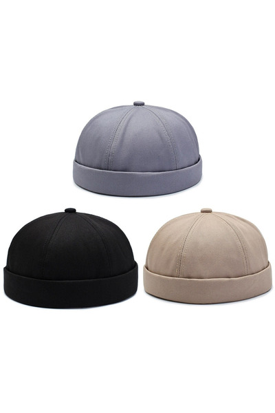 Rupen Kraft Set of 3 100% Cotton Cap Adjustable Docker Hat Summer Skullcap Hat Retro Hat Skullcap Hat