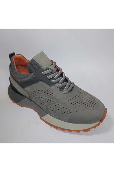 Mira Deri حذاء رياضي رجالي أصلي من جلد النوبوك برباط ونعل مبطن باللون الرمادي...