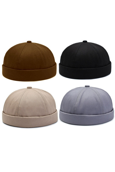 Rupen Kraft Set of 4 100% Cotton Cap Adjustable Docker Hat Summer Skullcap Hat Retro Hat Skullcap Hat
