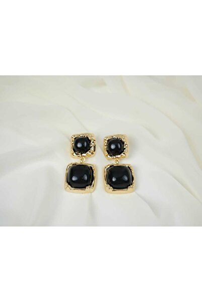 ATELİER TUĞBA Bkp024 Gold Square Stone Dangle Earrings