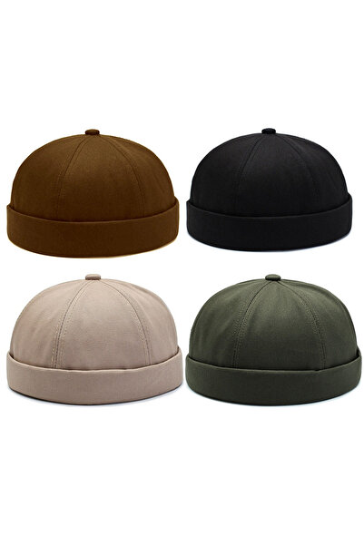 Rupen Kraft Set of 4 100% Cotton Cap Adjustable Docker Hat Summer Skullcap Hat Retro Hat Skullcap Hat