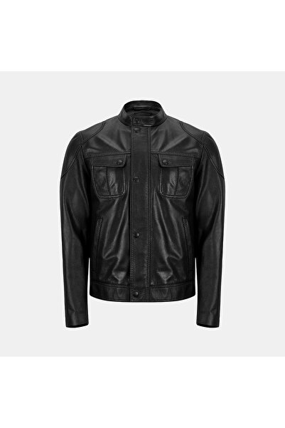 Desa Men's Black Judge Collar Leather Jacket
