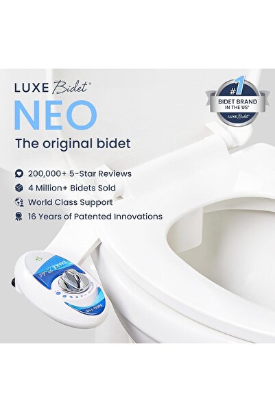 Luxe Bidet Neo 110 - Fresh Water Non-Electric Mechanical Bidet Toilet Seat Attachment (Blue And Whit
