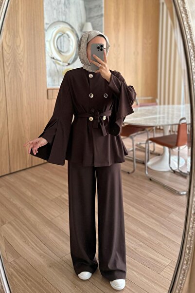 Ka Hijab Design Sleeve Double Suit - Brown