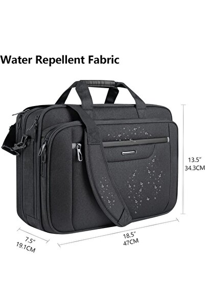 VANKEAN Laptop Bag Briefcase Fits Up to 18-inch Laptops, Water-Repellent, Expandable - Black