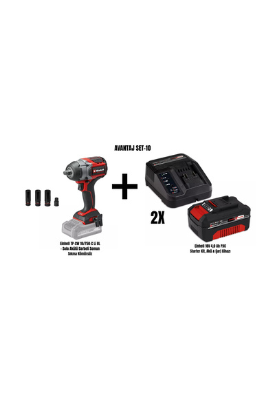 Einhell Set-10 (EinhellTP-CW 18/750-C LiBL Ak Dar Som Sıkma Kömürsüz+2x18V 4,0 Ah Akü & Şarj Cihazı)