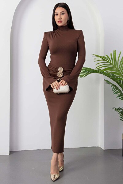 PULLIMM Mock Neck Long Sleeve Dress with Belt Np300