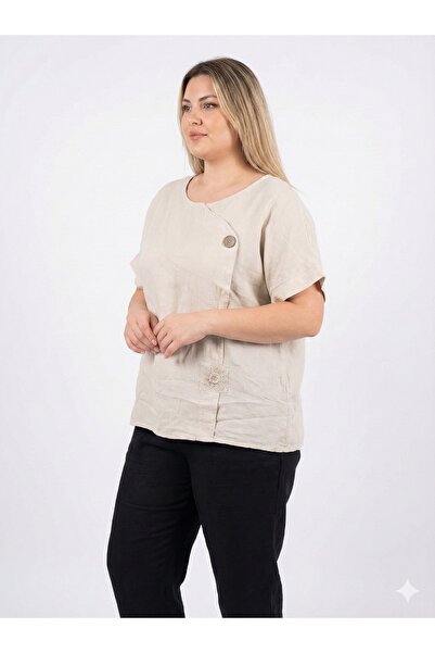 della moor Bluză din in bej italian D nasturi accent ı Wide Fit cu mânecă scu...