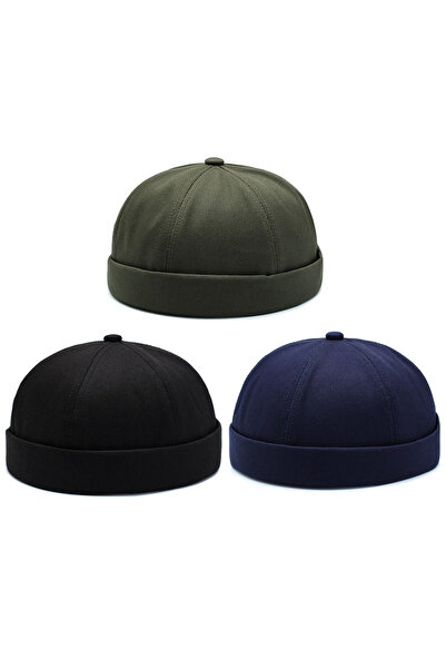 Rupen Kraft Set of 3 100% Cotton Cap Adjustable Docker Hat Summer Skullcap Hat Retro Hat Skullcap Hat