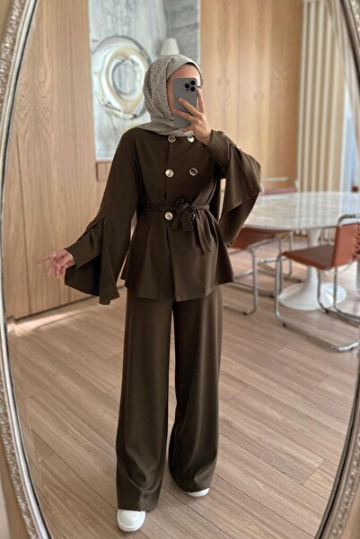 Ka Hijab Design Sleeve Double Suit - Khaki