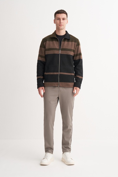 Cazador Hazır Örme Çizgili Vintage Yün Karışımlı Regular Fit Fermuarlı Sweat ...