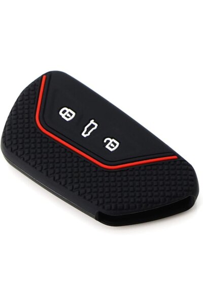 Sarphia Store Silicone Car Key Cover, 3 Buttons — VW Golf VII / Seat Leon / Skoda Octavia V / Enyaq iV (Black/Re