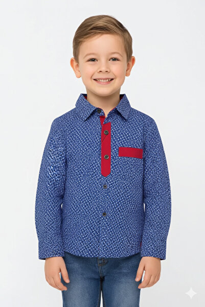 STITCH by MH "Boys' Cotton Shirt with Maroon Accents and Micro Floral Print