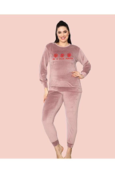 JENİKA French Velvet Soft Textured Printed Piece Women's Pajama Set – Cozy for Winter
