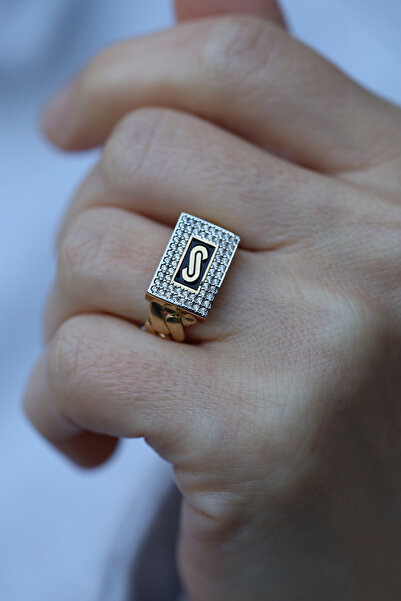 Yenigün Kuyumculuk 14 Ayar Altın Siyah Mineli Taşlı Gurmet Yüzük