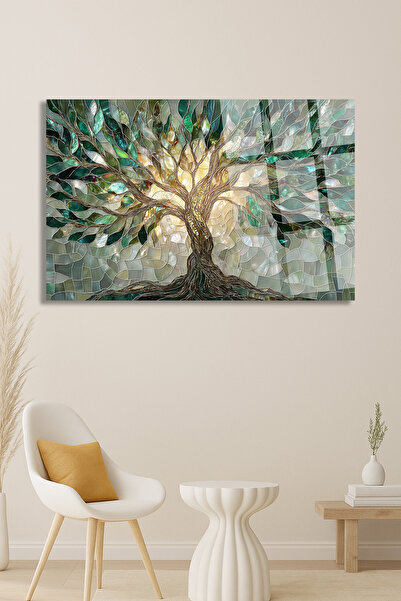 TAULART TABLĂ DE CADOU DE CASĂ CU DESIGN ABSTRACT AL ARBORELUI VIEȚII CU TEXTURA MOZAIC TABLĂ DE STICLA DE LUX MODERNĂ, ELEGANTĂ, INRĂZĂBILĂ