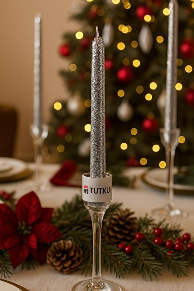 tutku home UZUN PARLAK 4LÜ SİMLİ ŞAMDAN MUMU