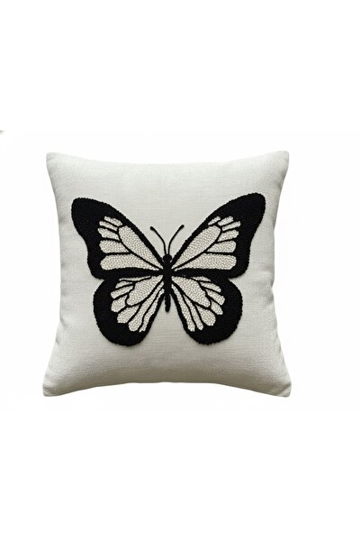 Les Passent Изпрана ленена възглавница с мотив пеперуда