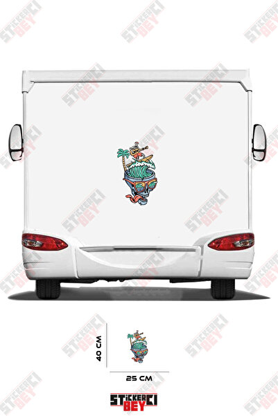 STİCKERCI BEY Dry Head and Surfing Visual Caravan Sticker Decal