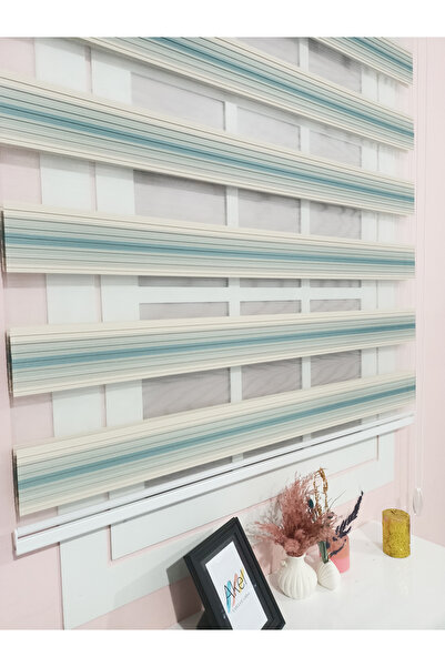 White Rose Design Mavi Çizgili Zebra Stor Perde – Geçişli Zebra Şerit Tasarımı