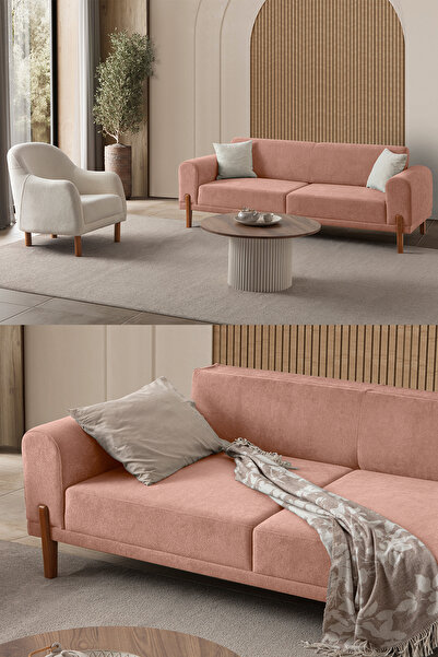 Eymense Mocha Plus Sırt Mekanizmalı Koltuk Takımı 3+1 Pembe