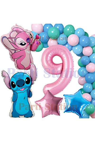 Parti Station Lilo Stitch Balon ve Angel 9 Yaş Doğum Günü Parti Seti Pembe Ra...