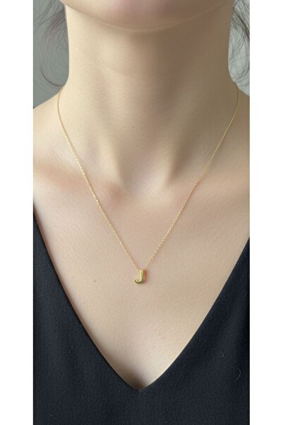 kuyumcu nurettin 1,50 gr (GRAM) J Harfi 3 Boyutlu Kolye Ucu ve Zincir 14 Ayar...