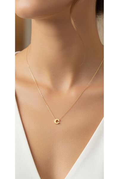 kuyumcu nurettin 1,50 gr (GRAM) C Harfi 3 Boyutlu Kolye Ucu ve Zincir 14 Ayar...