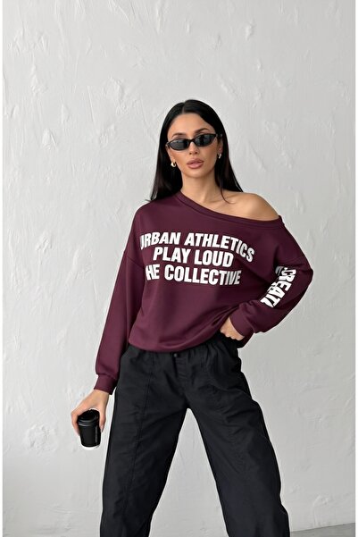 Crep Tekstil Düşük Kol Yazılı Sweatshirts