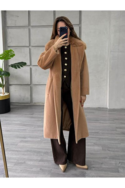 Coral 7961 Plush Fur Coat with Collar Mink