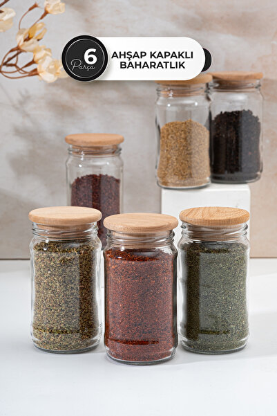 Homekolik 6-Piece Vacuum Sealed 320 Cc Glass Spice Jar Set with Wooden Lid – ...