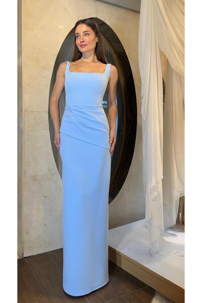 SpringStore Mavi Kare Yaka Krep Abiye