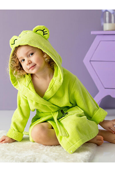 Milk & Moo Cacha Frog Velvet Bathrobe Green 64x36cm