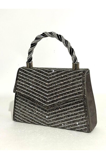 NAZART Women's Stone-Encrusted Platinum Evening Dress Clutch Chain Strap Handheld Wedding Engagement Evening Bag