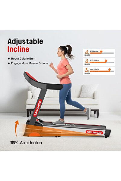 Sparnod Fitness STH-4300 Motorised Foldable Treadmill, 5HP, 1–14 km/h, 15% Incline, LED
