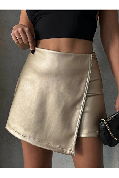 Wear Up Stone-studded shorts, skirt, leather, gold, h240018