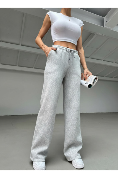 YAKAMEL بنطال رياضي نسائي مبطن بالصوف AHAT ذو أرجل واسعة مصنوع من 3 خيوط