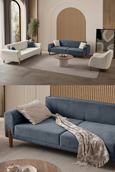 Eymense Mocha Plus Sırt Mekanizmalı Koltuk Takımı 3+3+1 Mavi