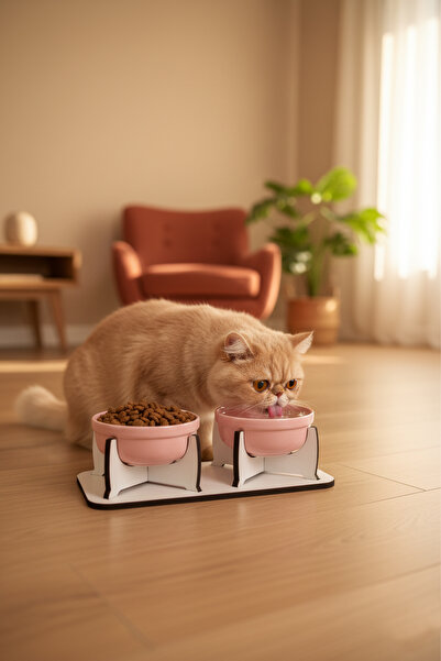 GOBYPET Ahşap Sabit Tabanlı 2'li Mama Ve Su Kabı