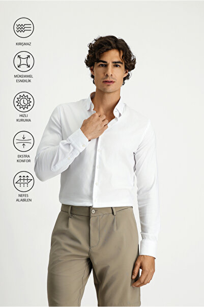 Kiğılı Techno-Line Long Sleeve Slim Fit Slim Fit Cotton Patterned Shirt