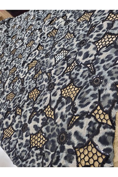 METERİAL Leopard Pattern Cut Velvet Sequined Tulle Fabric – Evening Dress and...