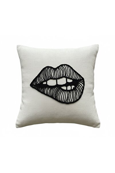 Les Passent Изпрана ленена поп арт бродерия с мотив устни за възглавница