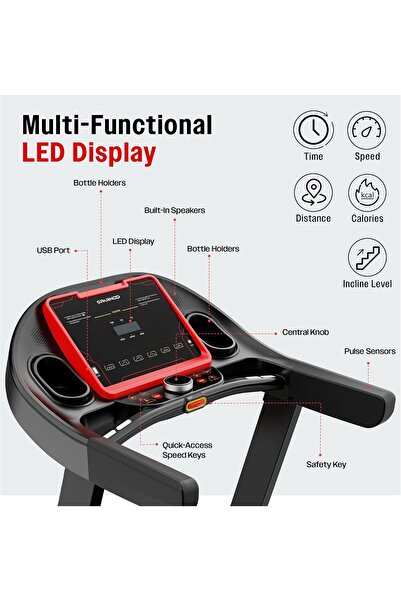 Sparnod Fitness STH-4300 Motorised Foldable Treadmill, 5HP, 1–14 km/h, 15% Incline, LED