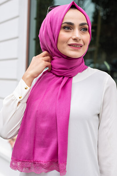 Feiza Collection Dantelli Pamuklu Soft Şal Fuşya