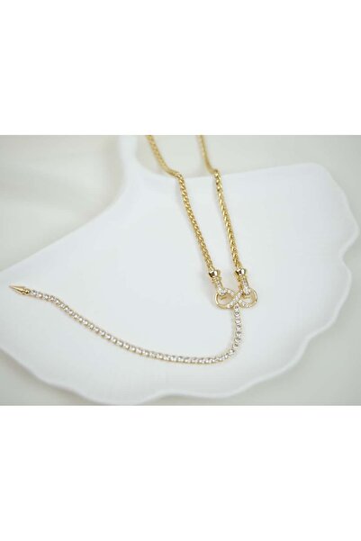 ATELİER TUĞBA قلادة KOL105 ذهبية بتفاصيل زركون لا نهائية - 40 سم + 5 سم إضافية