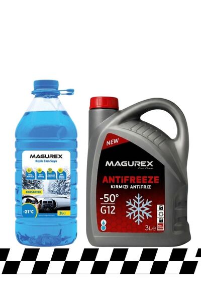 MAGUREX Kırmızı Organik Antifriz 3L + Kışlık Cam Temizleme Suyu 3L Seti -30°C...