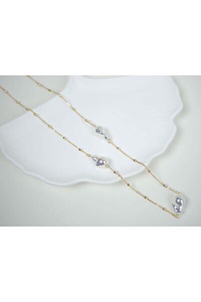 ATELİER TUĞBA قلادة ذهبية طبيعية من اللؤلؤ KOL075 - 52 سم + 5 سم إضافية