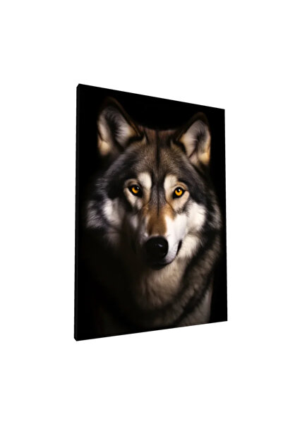 PozaTablou Pictură pe pânză: Portret realist al unui lup cu ochi aurii 50x70 cm